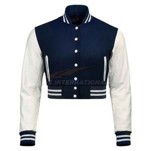 Veste universitaire courte pour femmes Logo de broderie personnalisé Vestes Letterman en laine et en cuir de qualité supérieure Fournisseur en vrac d'usine - Product Image 2