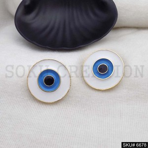 Pendientes de botón de esmalte de ojo protector redondos chapados en oro para mujer hechos a mano, joyería de latón con ajuste de bisel, tipo religioso cristiano - Product Image 2