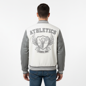 Hot Sale Custom Grey Varsity <b>Jackets</b> | Wool Body | <b>Men's</b> <b>Summer</b> Fashion <b>Jackets</b> Wholesale Front Logo Windproof & Breathable - Product Image 3