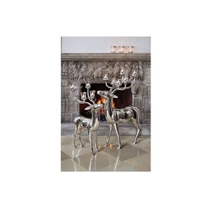 Couple Deer <b>Ornament</b> <b>Large</b> Silver Aluminum Deer Handmade Manufacturer Unique Superior Quality Luxury Abstract Sculpture Decor - Product Image 1