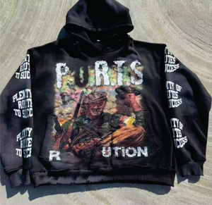 Sudadera con Capucha Unisex de Invierno, Estilo Urbano, con Parches Bordados y Efecto Desgastado, 100% Algodón, Marca Black Land Industries, Diseño Personalizado OEM - Product Image 3