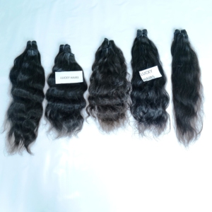 Cheveux Remy 100% non traités de haute qualité du Karnataka, Inde, sans perte, double trame machine, 100g, toutes couleurs, ondulés, lots noirs - Product Image 2