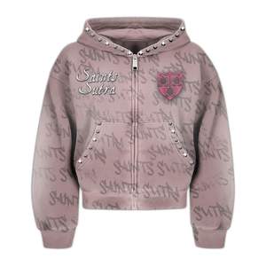 Nuevas Sudaderas con Capucha de Moda, Gruesas, con Logotipo Personalizado, Lavadas al Ácido, de Talla Grande para Hombre, Sudaderas con Cremallera, Sudaderas con Estampado de Pantalla y Pedrería - Product Image 6