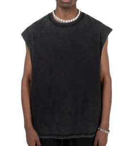 Venta directa de fábrica Lavado ácido Tallas grandes Camiseta sin mangas de verano para hombres Ropa de fitness hecha en Pakistán Método de tejido de punto - Product Image 5