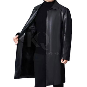 Durable Men's Leather Trench <b>Coat</b> Reversible Button Stylish <b>Long</b> Fit for Winter Everyday Wear Street Style - Product Image 4