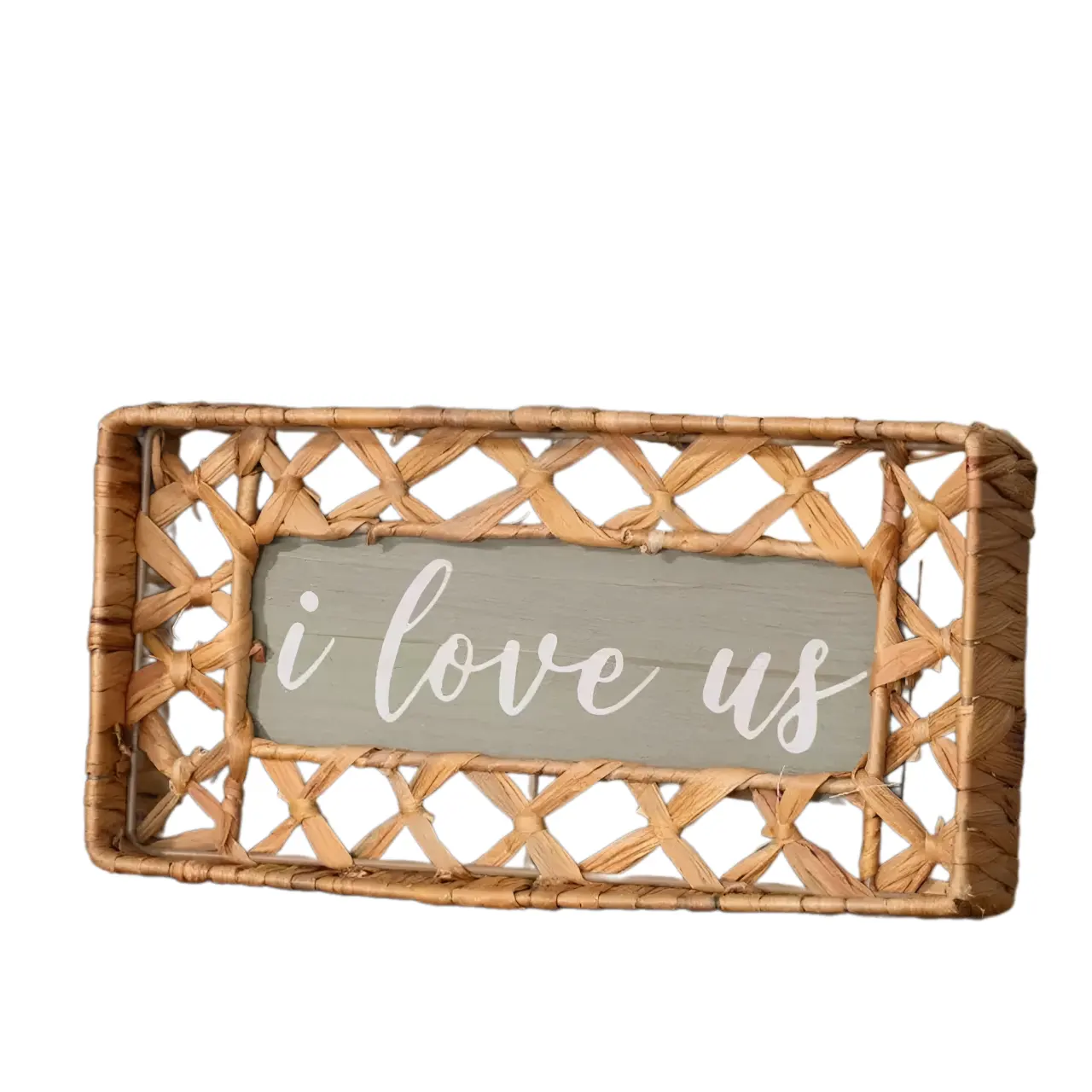 Minimalism Hand Braided Water Hyacinth Rectangle Board With The Word I Love Us Decorative Accents For Table Home Decor