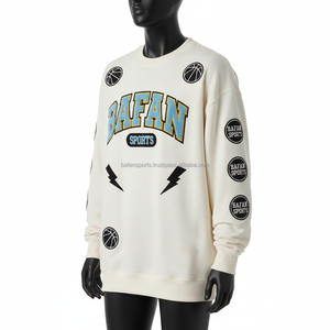 Sweat-shirt oversize pour femme en molleton de coton couleur crème avec logo brodé en chenille personnalisé, style sportif, respirant - Product Image 4