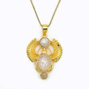 Exclusive Blue Rainbow Moonstone Gemstone Scarab Beatle Egyptian Necklace Pendant Fashion Women Brass Jewelry With <b>Rope</b> <b>Chain</b> - Product Image 1