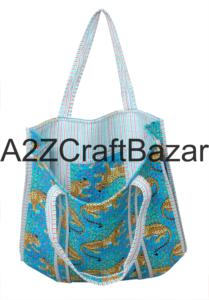 Sac fourre-tout en coton matelassé fait à la main en Inde pour femmes, spacieux, style bohème, pour le shopping, le transport, sacs en tissu écologiques - Product Image 4