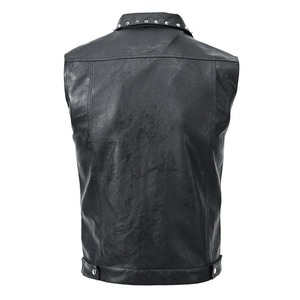 Chaleco de motorista de cuero sólido estilo Punk para hombre con remaches impermeable moda ropa de calle alta chaqueta sin mangas para motociclista - Product Image 3