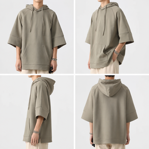 New Style Casual <b>Mens</b> Solid 100% Cotton <b>Short</b> <b>Sleeve</b> Oversized Summer Terry <b>Hoodies</b> & Sweatshirts - Product Image 2