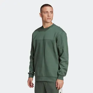 Warm and Cozy Loose Fit Forest Green Crewneck Sport Sweatshirt 77% Cotton 23% Recycled Polyester Puff Print Pattern Technique