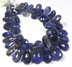 Cuentas de piedras preciosas de pera facetadas de iolita azul, 7 hebras, 9-17mm, cuentas de cordierita azul Natural para creaciones de joyería - Product Image 1