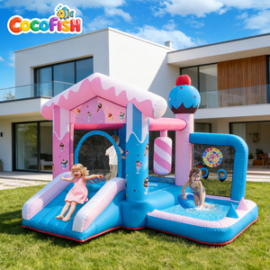 Casa Inflable con Tobogán y Piscina <span class=keywords><strong>de</strong></span> Agua con Temática <span class=keywords><strong>de</strong></span> Helado Cocofish, <span class=keywords><strong>Castillo</strong></span> Inflable para Fiestas <span class=keywords><strong>de</strong></span> Cumpleaños con Soplador - Product Image 1