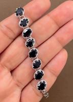 Gelang Rantai Berlapis Rhodium dengan Batu Permata Onyx Hitam Klasik Bentuk Oval Perak Sterling 925 Berkualitas Tinggi dan Permintaan Tinggi