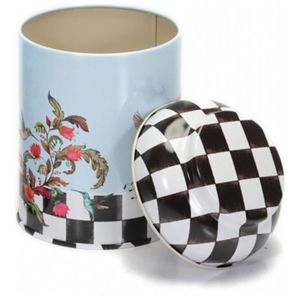 Boîte en métal ronde 90x110mm avec fleurs d'oiseaux en damier Capacité de 0,6 L et couvercle en dôme Objets décoratifs - Product Image 5