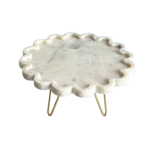 Plateau en marbre blanc et support à gâteau à base de métal avec finition mate forme ronde avec couleur et tailles personnalisées 8x8x4 pouces - Product Image 1
