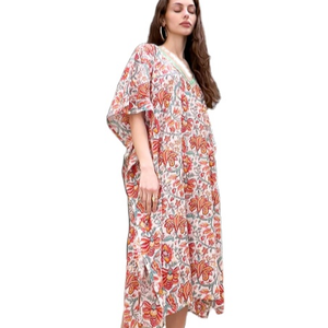 Nueva moda té longitud manga corta Tie Dye Boho Kimono playa cubrir algodón Sarong ropa de playa vestido señoras Kaftan - Product Image 1