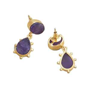 Pendientes colgantes chapados en oro de piedra amatista de diseñador sin deslustre, joyería elegante ligera, pendientes de últimos diseños al por mayor - Product Image 4