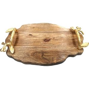 Top Grade Quality <b>Hotel</b> and <b>Restaurant</b> <b>Supplies</b> Walnut Finishing Wooden Rounded Tray Handcrafted Decorative Tray - Product Image 4