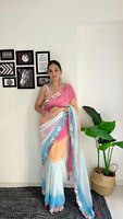 Saree Georgette de créateur exclusif avec broderie en tissu de mousse Look ethnique chic pour le mariage indien Vêtements les plus vendus pour les femmes
