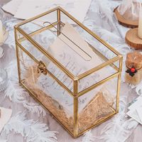 Boîte à cartes de mariage avec fente, boîte à enveloppes en verre doré avec couvercle pour réception de fête d'anniversaire, centre de table rectangulaire vintage