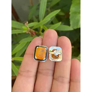 925 Silver Fire <b>Opal</b> Enamel <b>Stud</b> <b>Earrings</b> Geometric Pattern Bezel Setting Rose Gold Diamond Rhodium for Wedding Engagement - Product Image 3