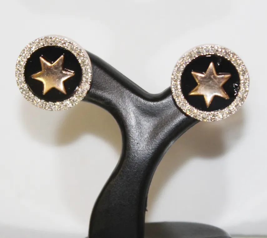 Earrings Glossy 0.65ct Natural Round Diamond 14k Solid Rose Gold black onyx Wedding Stud Earrings Women Stud Earrings