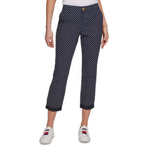 Pantaloni Chino da Donna Tommy Hilfiger Blu a Pois, Taglia 10, in Oxford Traspirante, Casual, a Vita Media, Gamba Larga, Stile Jogger, con Pieghe Colorate - Product Image 1