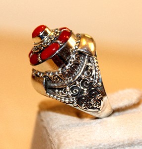 Bague ajustable unisexe en argent sterling avec pierre précieuse corail rouge de haute qualité, style bohème, pour femme, idéale pour un anniversaire de mariage - Product Image 5