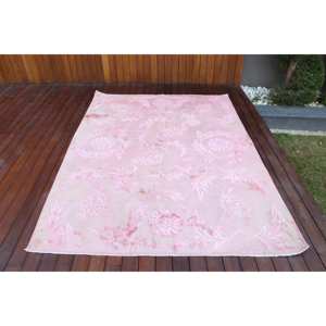พรมวินเทจสไตล์ตุรกี ขนาด 5.4x7.4 ฟุต พรมขนสัตว์สีชมพู - Product Image 1