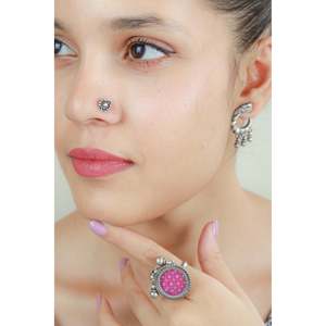 Piercing Nasal de Plata 925 para Mujer, Diseño Floral Tribal Nazakat Rawa Ball, Joyería Cultural Coleccionable Swadeshi Pitara - Product Image 3