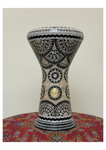 Gawharet El Fan Egyptian Darbuka Aluminum Hand <b>Drum</b> Black and White Geometric for Inlay Professional Doumbek - Product Image 6
