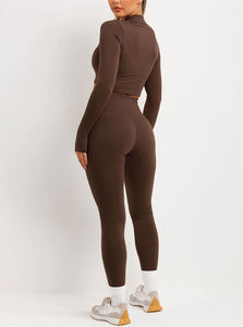 ชุดออกกำลังกายผู้หญิง 3 ชิ้น คุณภาพสูง ระบายอากาศได้ดี ไร้ตะเข็บ คอเสื้อแบบเปิดไหล่ ประกอบด้วย สปอร์ตบรา เสื้อแจ็คเก็ตแบบมีซิป ผลิตจากผ้าสแปนเด็กซ์/ไนลอน - Product Image 3