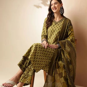 Kurta de algodón puro para mujer con estampado Floral de hilo Regular con pantalón con traje Dupatta indio pakistaní Salwar kameez - Product Image 1