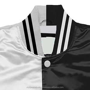 Chaqueta con letras de béisbol de satén blanco y negro de alta calidad, bombardero universitario, ropa de abrigo atlética elegante, ropa deportiva y de calle - Product Image 3