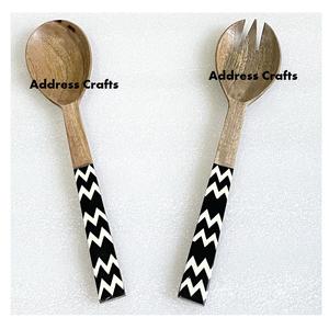 Eco-friendly Mango <b>Wood</b> <b>Salad</b> <b>Server</b> Set with Resin Handle Hand-Serving Spoon Fork Tableware Manual Kitchenware Tools - Product Image 4