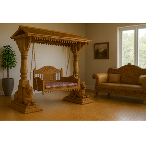 Columpio de León de Madera Estilo Maharajá DSTExports, Madera de Teca Vintage Desmontable, Decoración Tradicional para el Hogar, Jhula Australia - Product Image 1