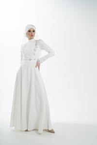 Robe Abaya de couleur ivoire avec Cape pour femmes musulmanes, robe de mariage avec coiffure, exclusivité islamique - Product Image 6