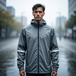 แจ็คเก็ตกันลมกันน้ำสำหรับผู้ชาย, เสื้อโค้ทกันฝนมีฮู้ดระบายอากาศได้ดีแห้งเร็วสำหรับฤดูใบไม้ผลิฤดูใบไม้ร่วง - Product Image 6