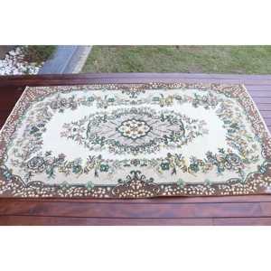 Alfombra Vintage de 3.8x6.9 pies (117x211 cm), Alfombra Turca con Rayas Verdes - Product Image 3