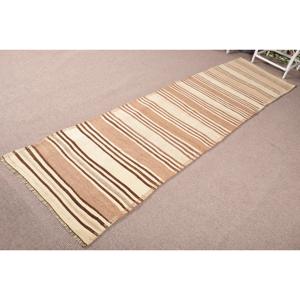 Tapis turc 2,9 x 10,9 pieds, tapis Kilim vintage, tapis en laine marron à motifs Paisley - Product Image 2