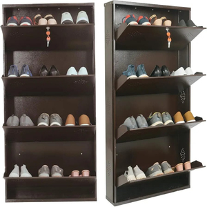 Zapatero de Metal moderno montado en la pared de 26 pulgadas Estantes de Zapatero preensamblados marrones de 4 puertas Muebles para el hogar - Product Image 2