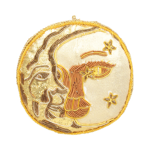 Round Shape Hanging Ornament Handmade Zari Embroidery Antique Design Woman <b>Face</b> Beautiful and Exclusive Ornament - Product Image 1