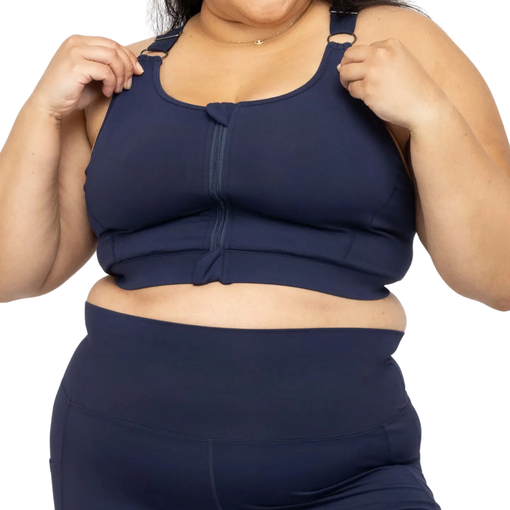 High Support Plus Size Anti-Bacterial Quick Dry Seamless Twist Yoga Bra Front Zip Adjustable Strap Compression Sports Bra
