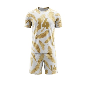 Ensemble de maillot de football bleu personnalisé avec imprimé plumes blanches, uniforme de football sublimé, kit d'entraînement d'équipe, tenue de sport respirante - Product Image 4