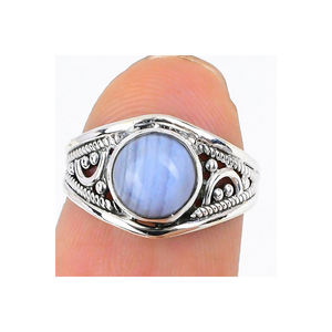 Fantástico 925 anillos de piedra de nacimiento de plata esterlina sólida OEM ODM venta al por mayor joyería de piedras preciosas de ágata de encaje azul para compromiso de boda - Product Image 5