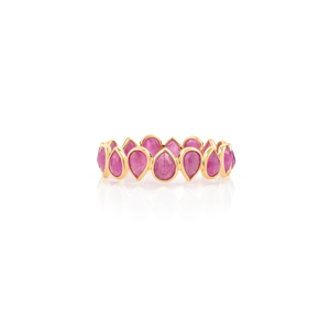 La colección hecha a mano más hermosa de 100% auténtico rubí eternidad banda anillo apilable 18K oro amarillo Real joyería regalo para esposa - Product Image 5