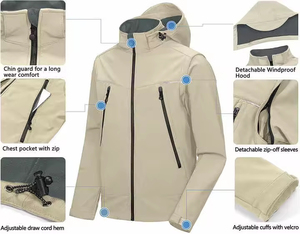 Vestes Softshell imperméables fabriquées en usine professionnelle, haute qualité, service ODM personnalisé pour hommes, veste Softshell - Product Image 4