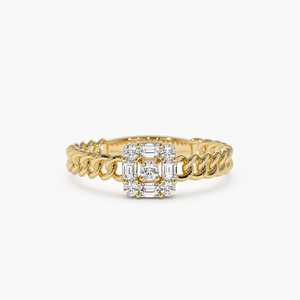 Anillo de diamante Natural de oro champán, enlace curvo, ajuste de ilusión, joyería fina, Baguette y anillo de diamante redondo, joyería de oro sólido de 14K - Product Image 1